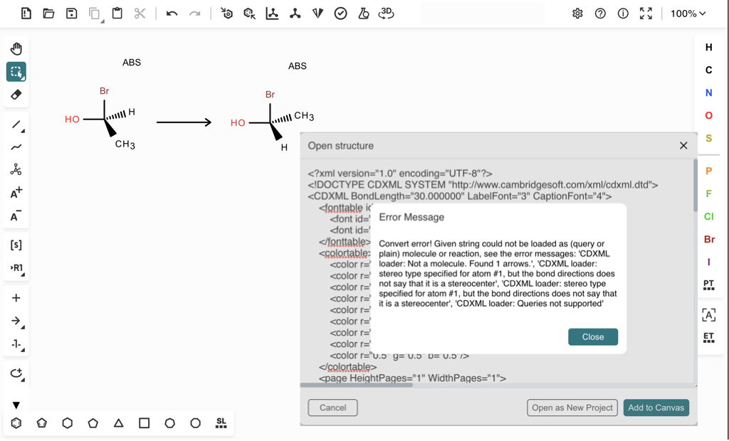 CDXML Loader Error on Reaction with Stereocenters