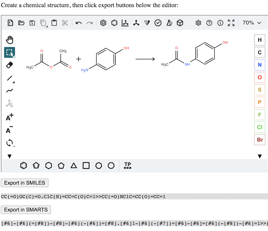 ketcher.getSmiles() and ketcher.getSmarts()