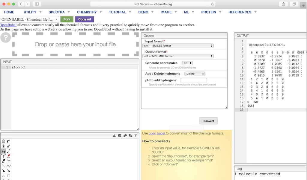 Open Babel Web Interface at cheminfo.org